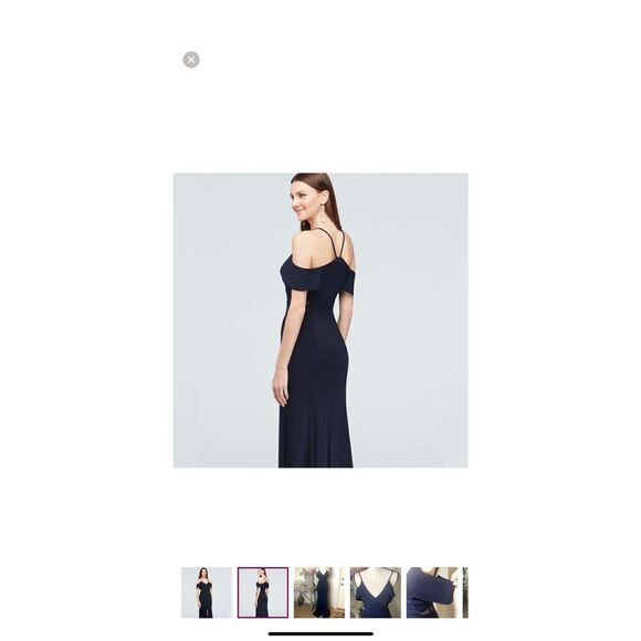 Xscape Navy Blue Off Shoulder Maxi Dress Sz 2 Black Tie, Wedding, Gala - Picture 2 of 16